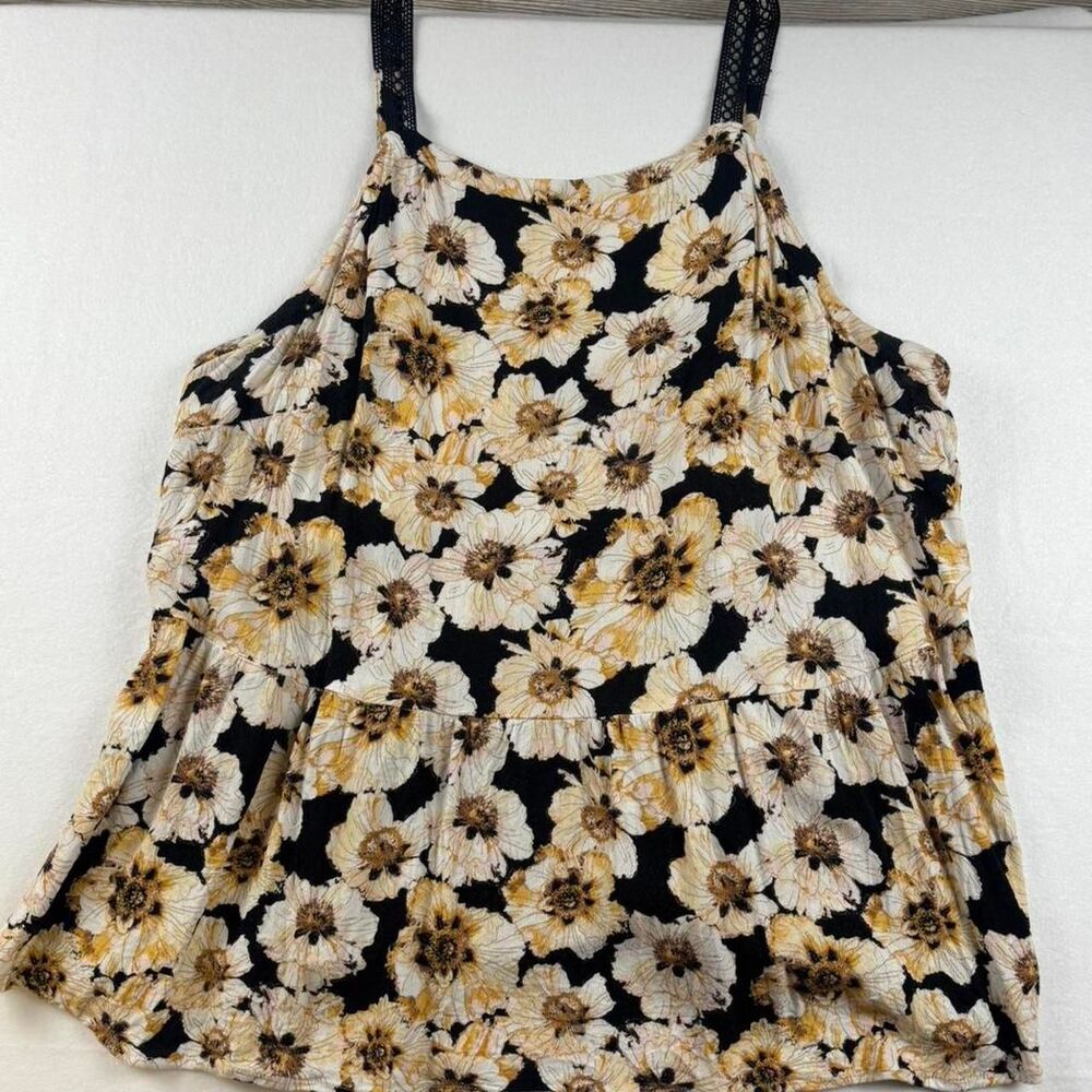 Maurices Women’s Black & Yellow Floral Tank Top Boho Cottagecore Plus 1X